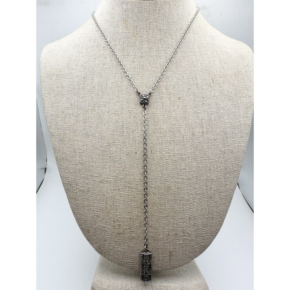 Vintage JUDITH JACK Sterling Silver Real Marcasite Lariat Necklace 16”